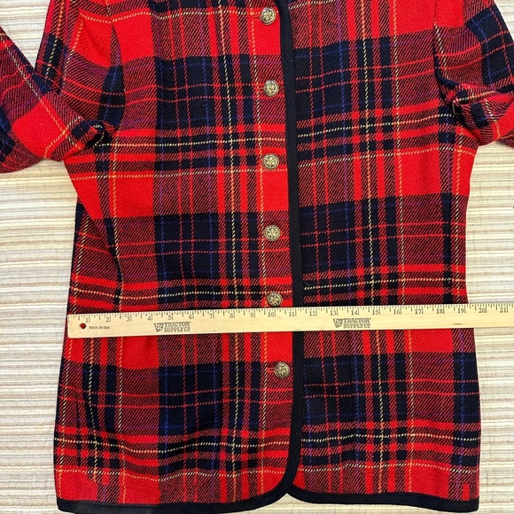 Liz Claiborne Collection Red Wool Plaid Collarless Blazer Vintage, Size 10 - Picture 5 of 11